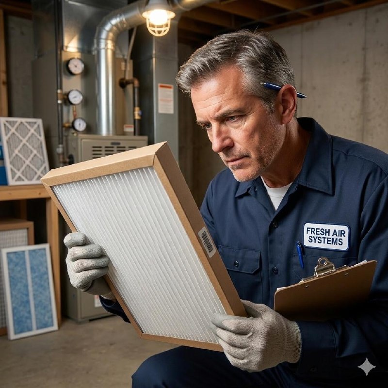 HVAC technician inspecting air filter